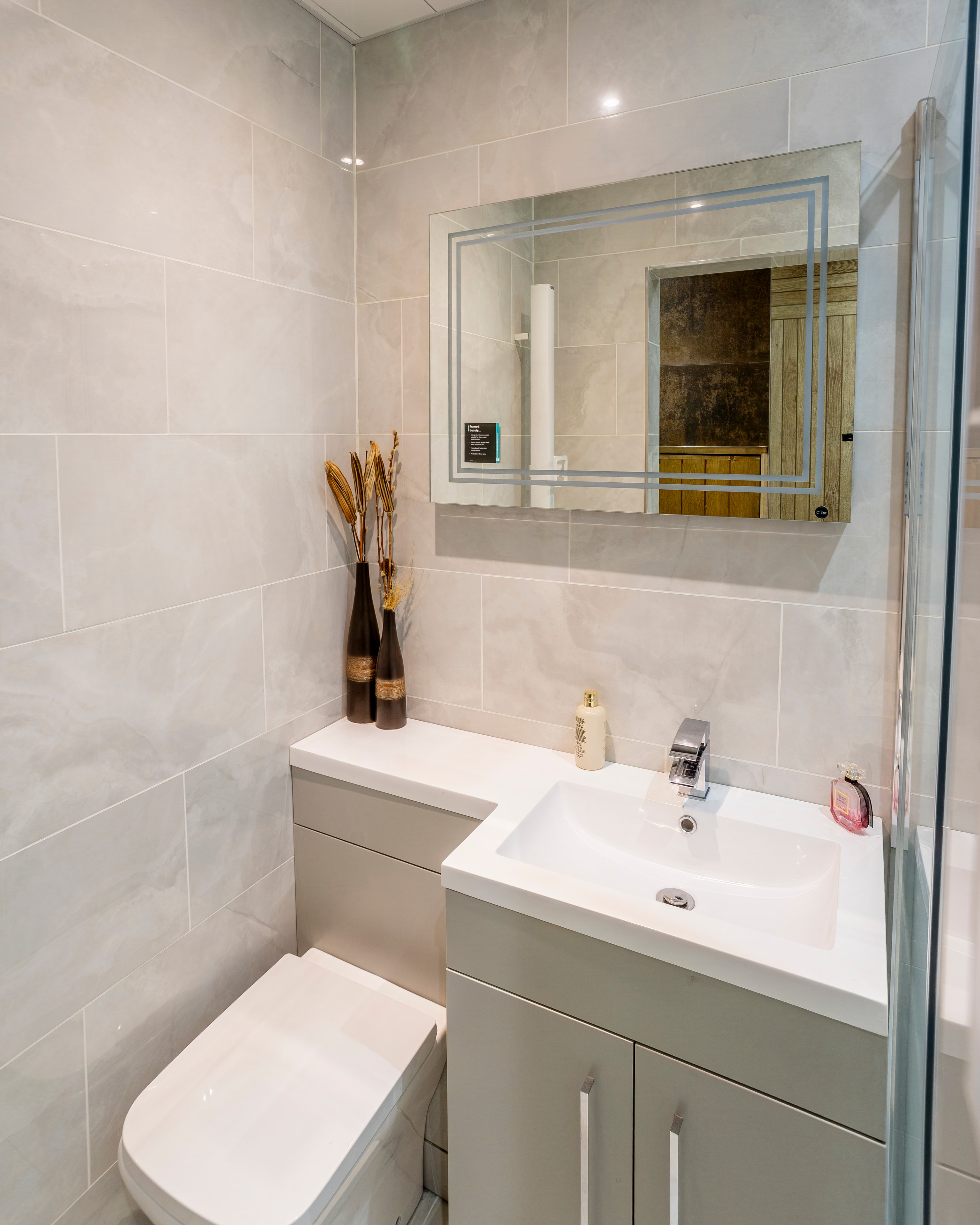Grey marble vanity mirror cabinet