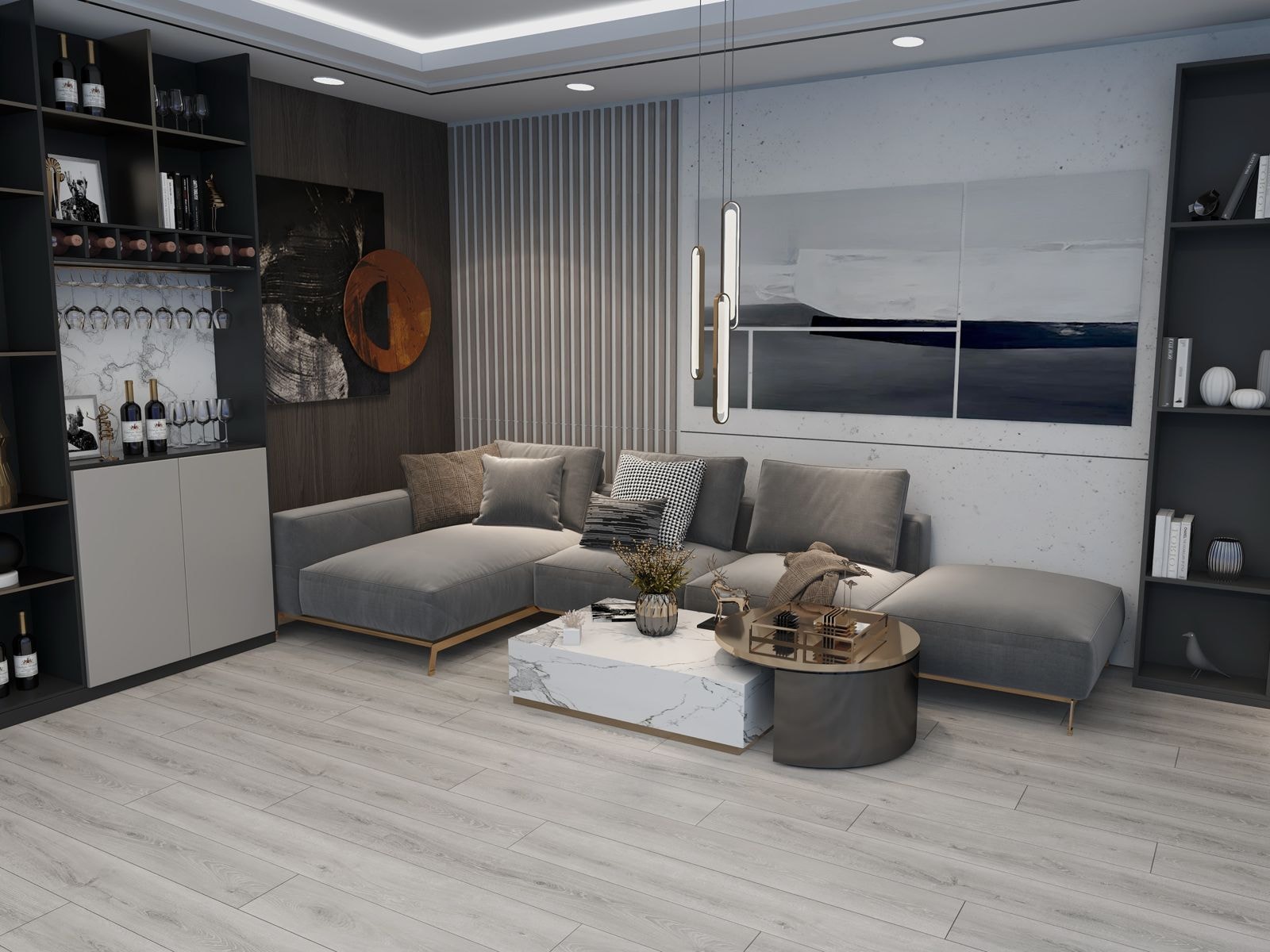 Cliflo luxury vinyl flooring — modern lounge